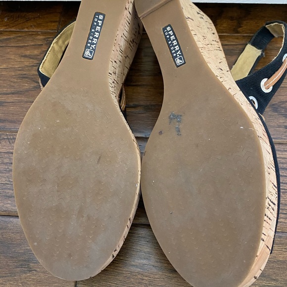 Sperry Wedge Espadrille black leather nautical 9 - Picture 7 of 7
